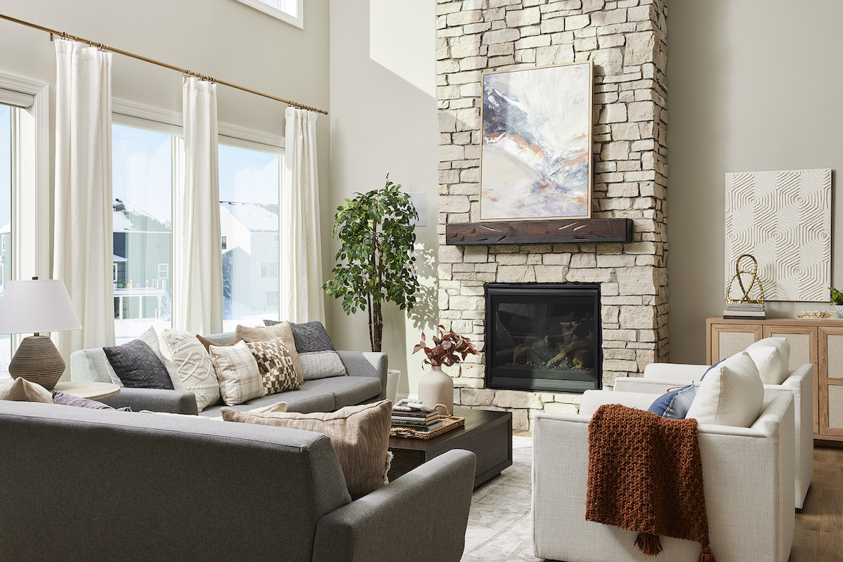 stone-fireplace-wood-mantel-dwell-and-gather-interior-design