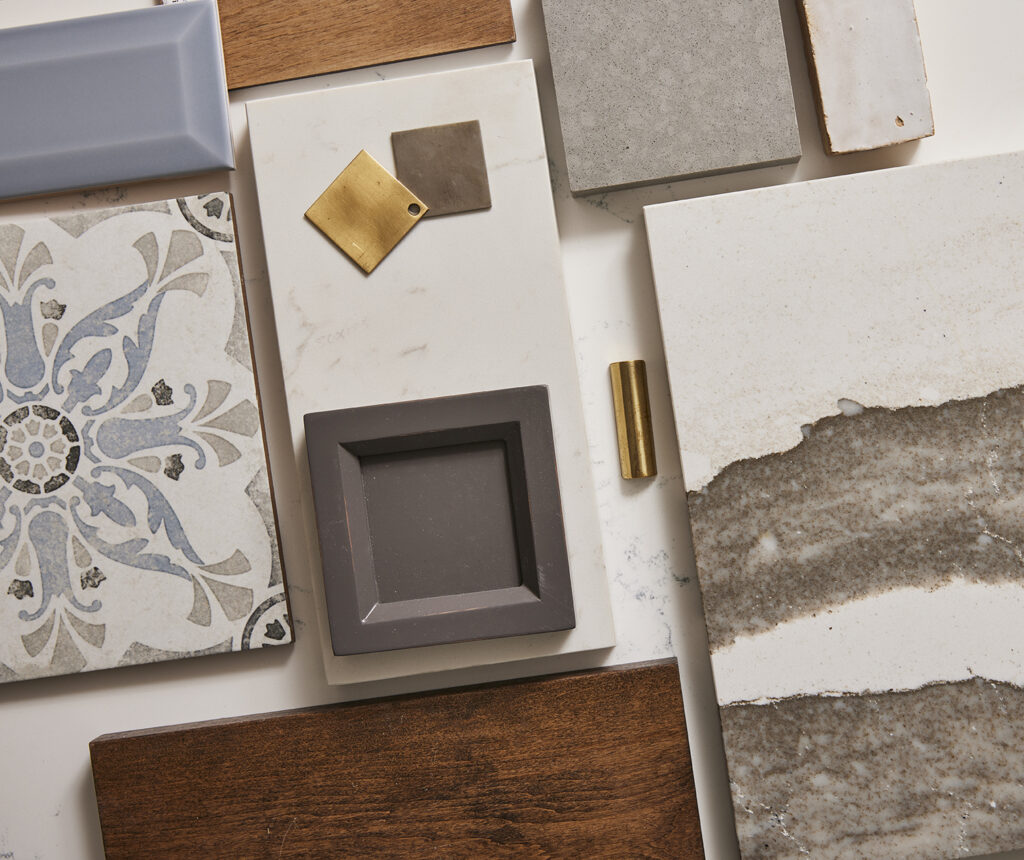 Tile, cabinetry and countertop samples